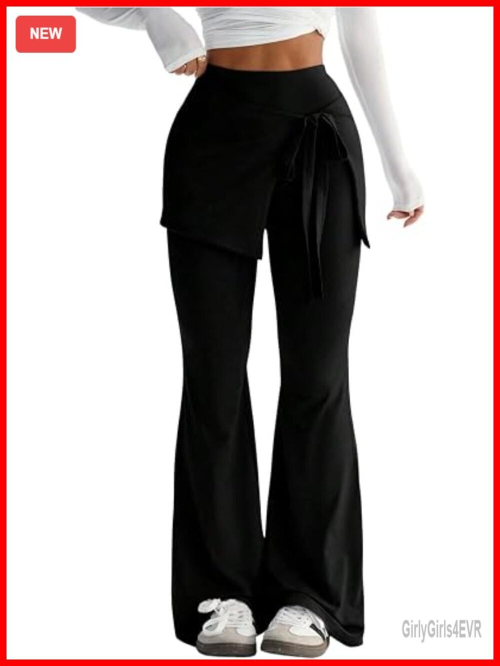 High Waisted Flare Leggings with Skirt Tie Front Workout Yoga